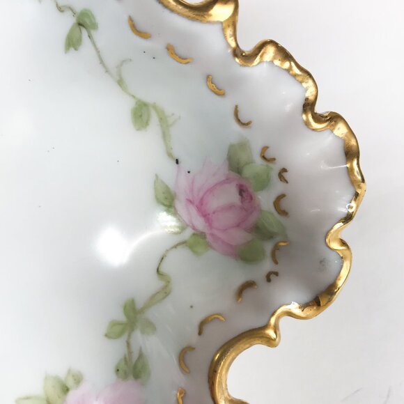Unmarked Vintage Pink Floral Scalloped Porcelain Dish - Picture 4 of 9